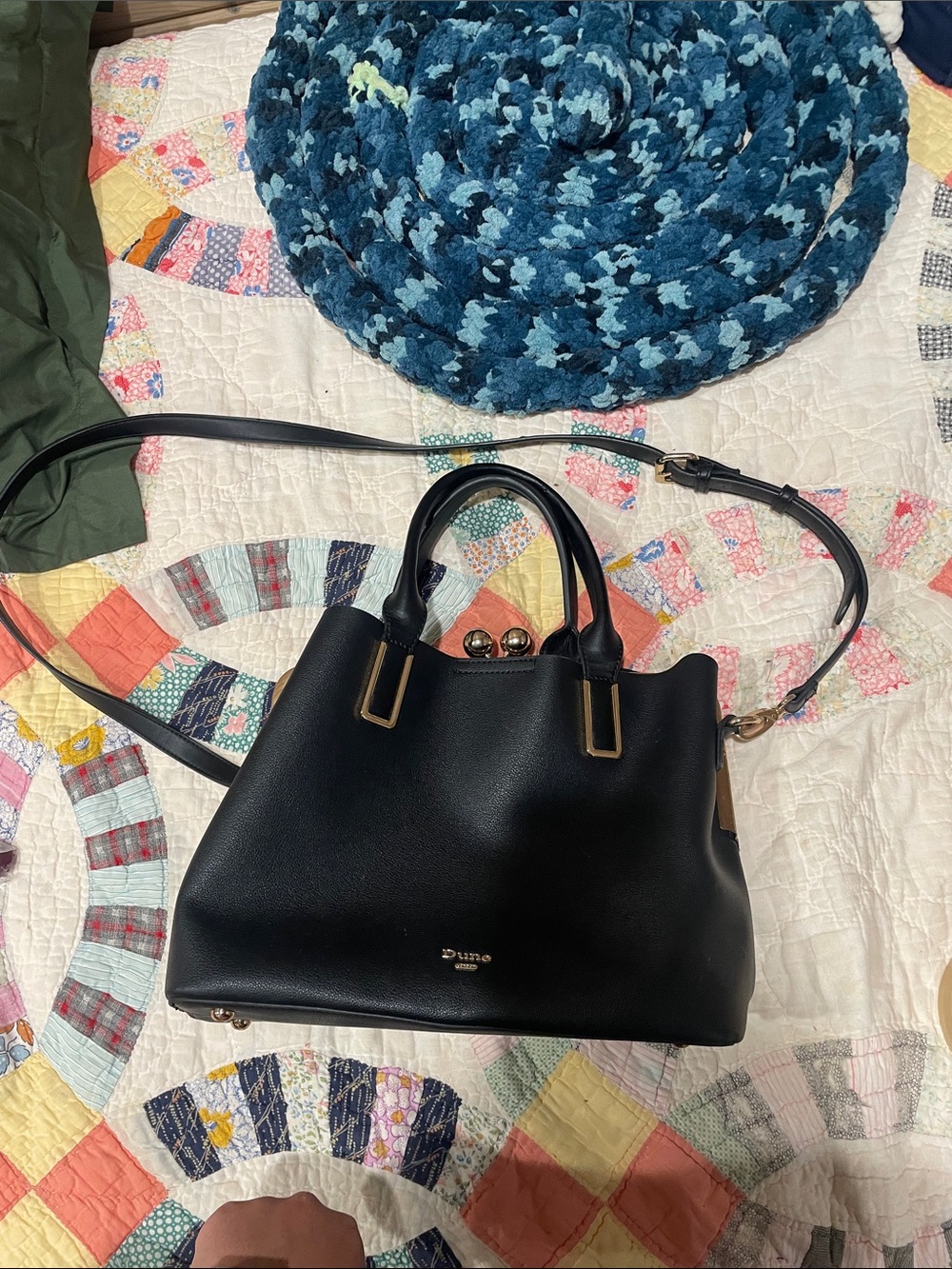 Dune London Black Leather Top-Handle Satchel with Shoulder Strap